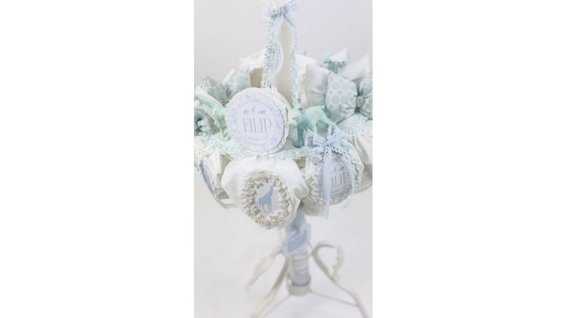 Lumânare botez băieți Blue Animals Safari Dream alb cu accente bleu și animale exotice 4